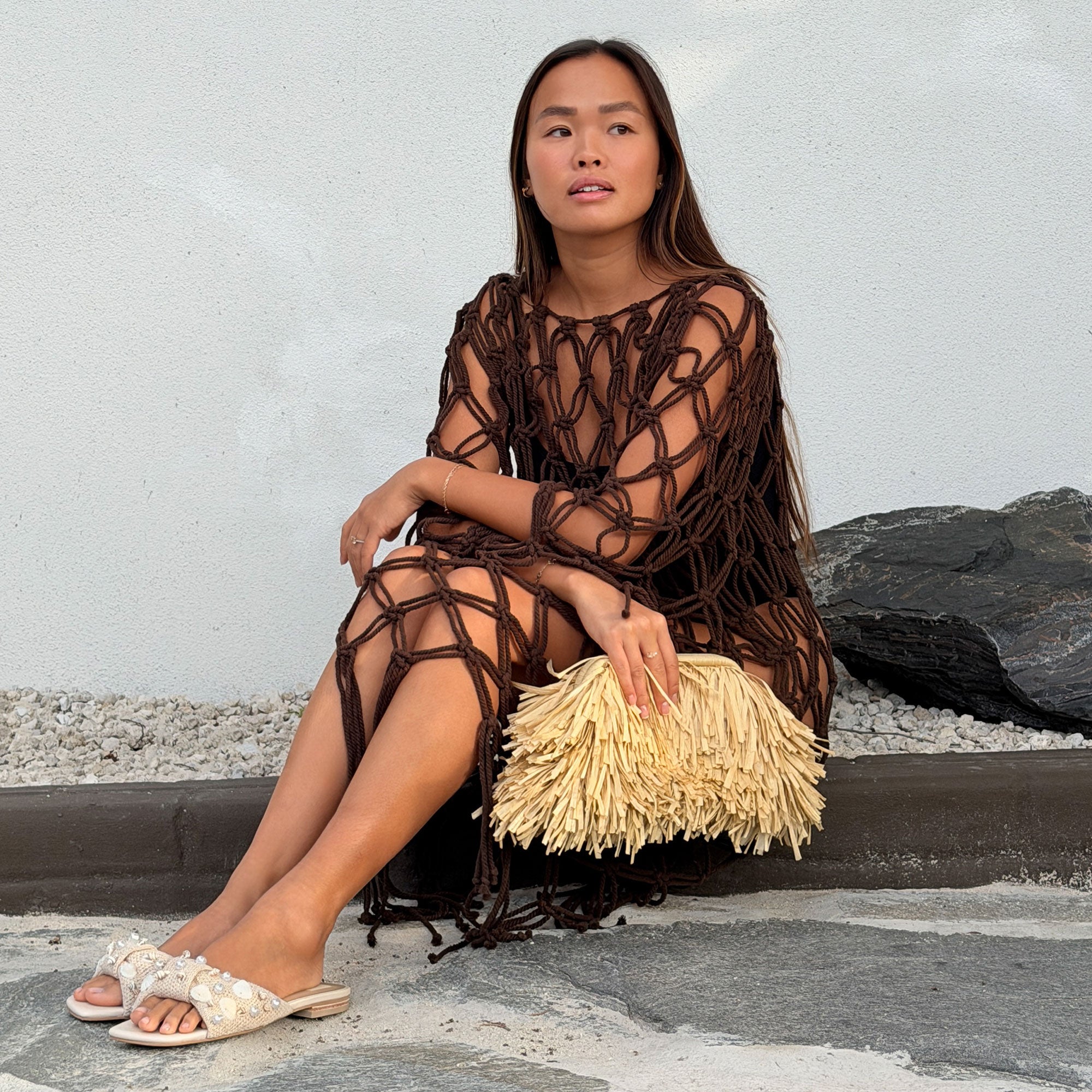 LIZZA SANDALS OATMEAL BEADED RAFFIA - view 3