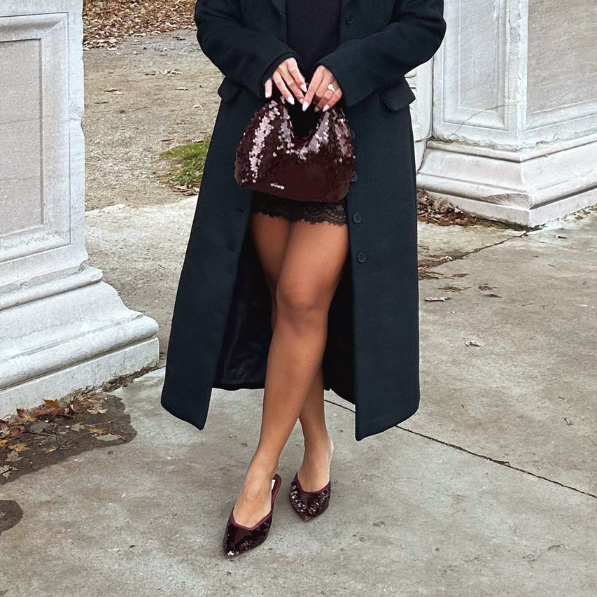 CLEO SEQUIN HEELS CRANBERRY SEQUIN