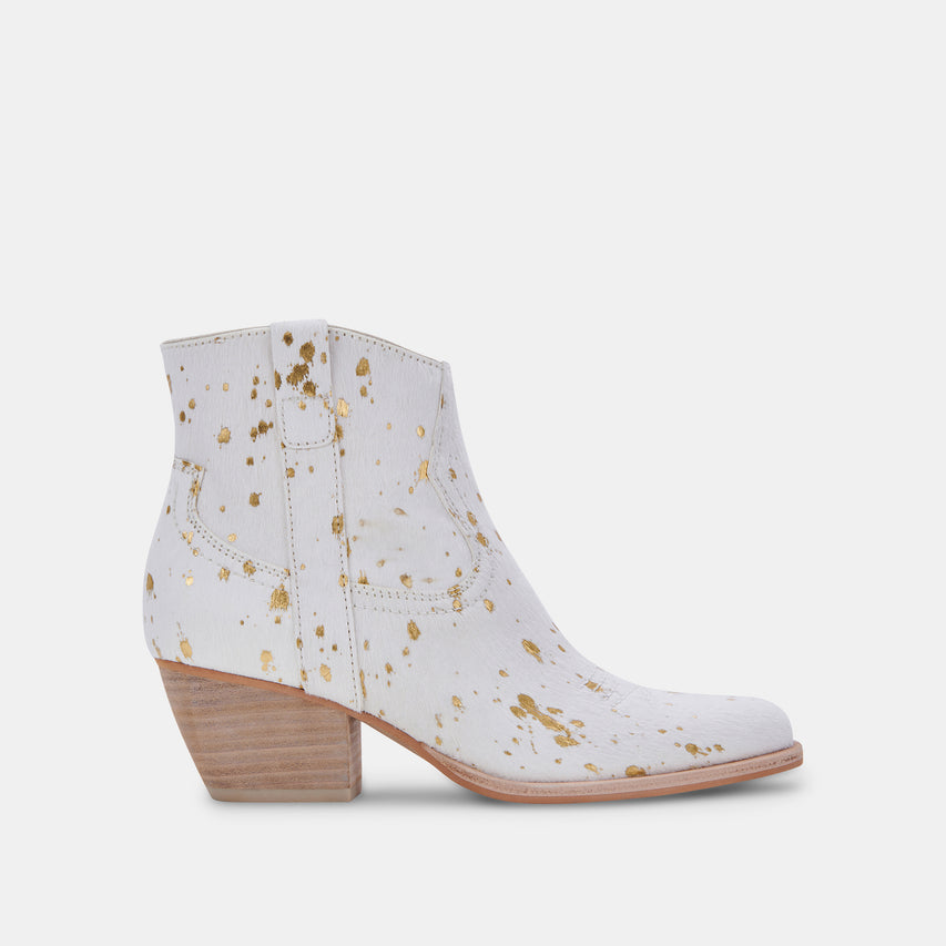 Silma Booties Gold Multi Calf Hair | White & Gold Booties