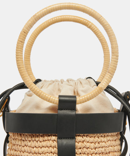 SHAENA BUCKET BAG BLACK NATURAL RAFFIA