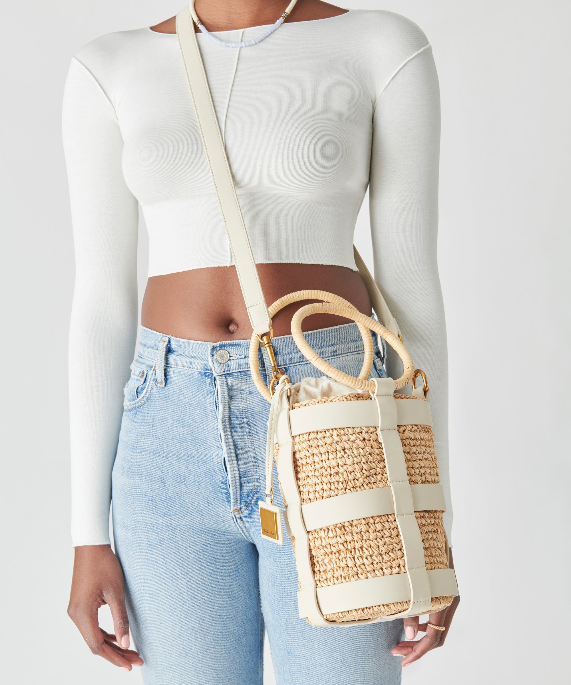 SHAENA BUCKET BAG IVORY NATURAL RAFFIA - view 9