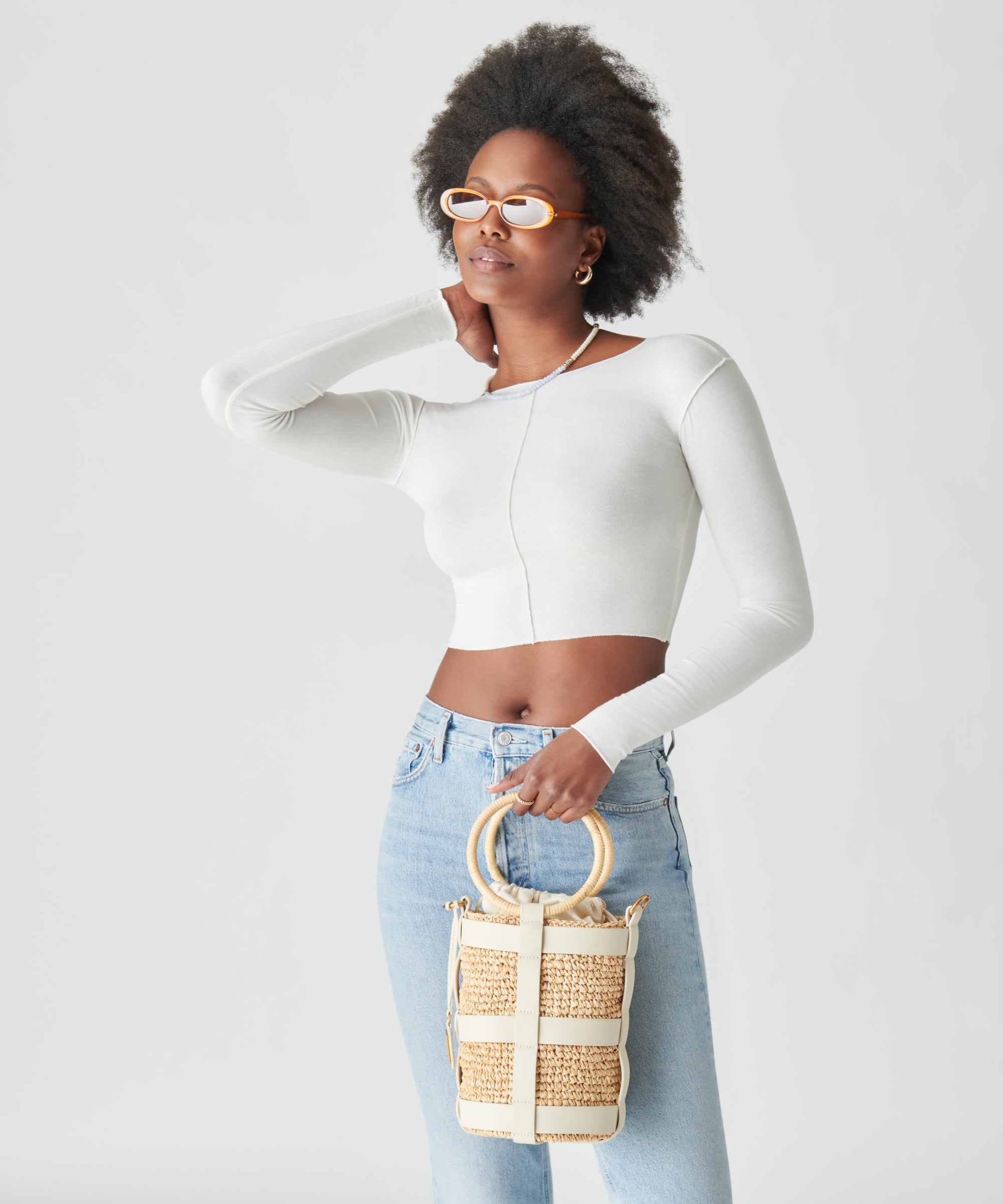 SHAENA BUCKET BAG IVORY NATURAL RAFFIA - view 8